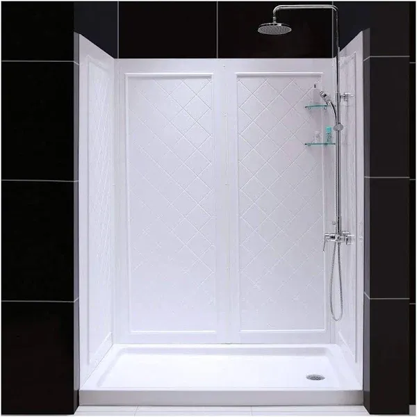 DreamLine D x 60 W x 76 3/4 H SlimLine Single Threshold Shower Base and QWALL-5 Acrylic Backwall Kit