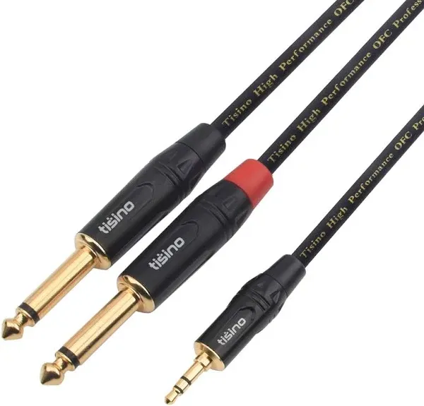 Disino 1/8 inch TRS Stereo to Dual 1/4 inch TS Mono Y-Splitter Cable 3.5mm Aux Mini Jack Stereo Breakout Cable Path Cords