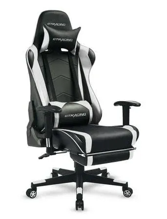 GTRACING Gaming Chair with Footrest, Ergonomic Computer Game Desk, Reclining Gamer Chair Seat Height Adjustment, Swivel Rocker with Headrest and Lumbar (Blue)