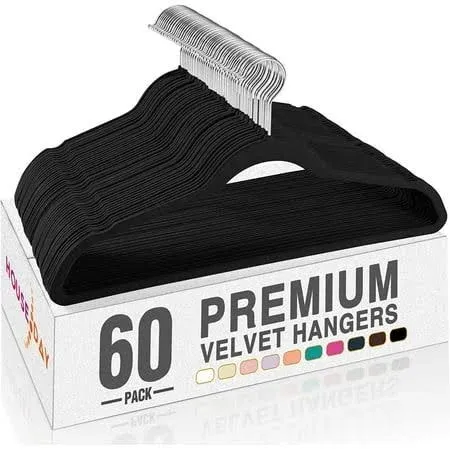 HOUSE DAY Black Velvet Hangers 60 Pack Premium Clothes Non-Slip Felt Hangers ...