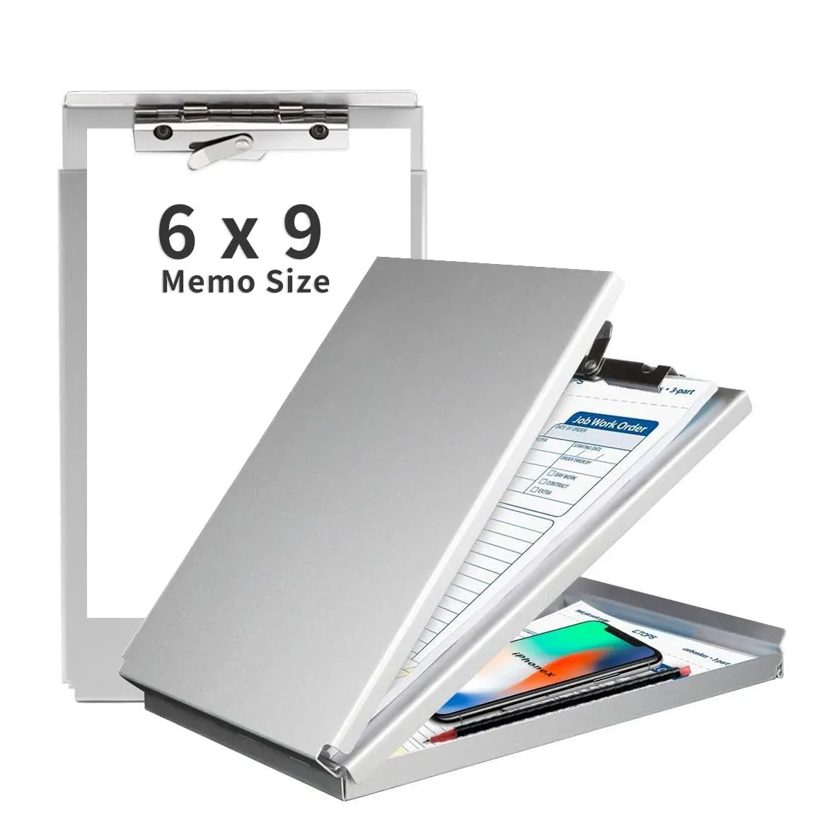 Sunnyclip Aluminum Clipboard with Storage (Memo Size), Recycled Metal Form Holder Binder Fits Paper Size Up to 5.66 x 9.5 Inches, A5 Size