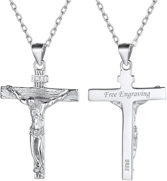 Classic Crucifix Cross Necklace 925 Sterling Silver Jesus Faith Gifts Men Women