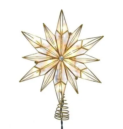 10-Light 12-Point Capiz Star and Center Gem Tree Topper