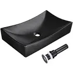 Aquaterior 26"x15" Rectangle Bathroom Vessel Sink and Pop up Drain Combo Above Counter Porcelain Ceramic Vanity Basin Black