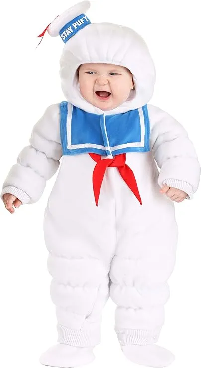 Infant Ghostbusters Stay Puft Costume Onesie Unisex White Marshmallow Man One-Piece Halloween Outfit for Baby Boys and Girls