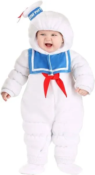 Infant Ghostbusters Stay Puft Costume Onesie Unisex White Marshmallow Man One-Piece Halloween Outfit for Baby Boys and Girls