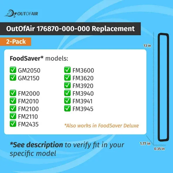 FoodSaver Replacement Gaskets (2 Foam Gaskets) - Fits FM2000, FM2010, FM2100,...