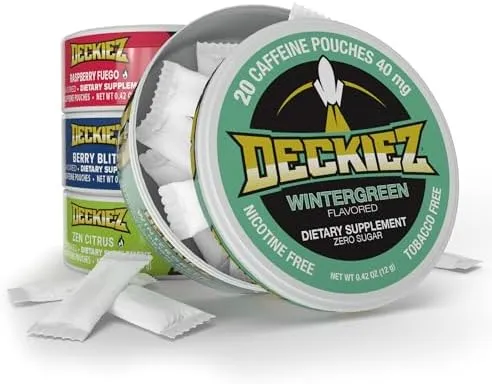 Deckiez Caffeine Pouches 4 Cans 100 Pouches 40mg Caffeine per Pouch