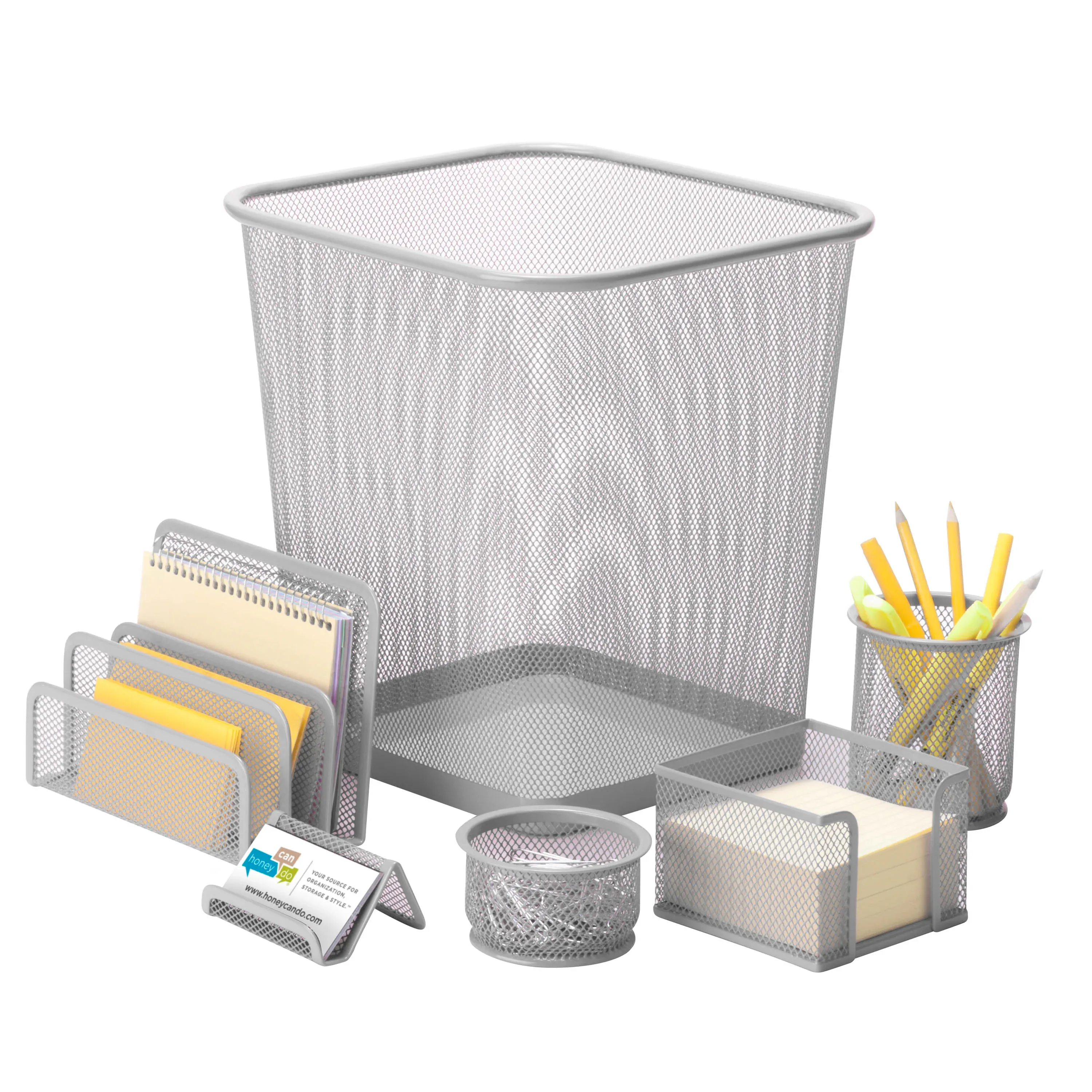 Silver Metal Mesh Desk Organizers (6-Piece Set)