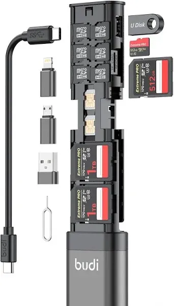 BUDI Multifunctional 9 in1 SD Card Reader Cable and USB 3.0 TF/SD Type-C with OTG Adapter for iPhone Android and Computer Memory Stick Plug and Play (Upgrade Version)