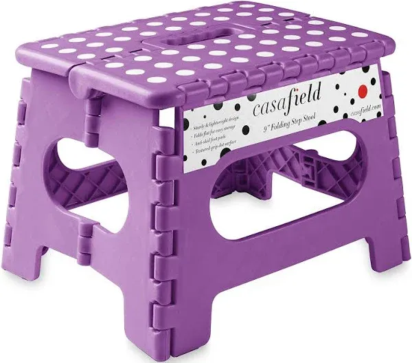 9&#034; Folding Step Stool with Handle, Black - Portable Collapsible Small Plastic...