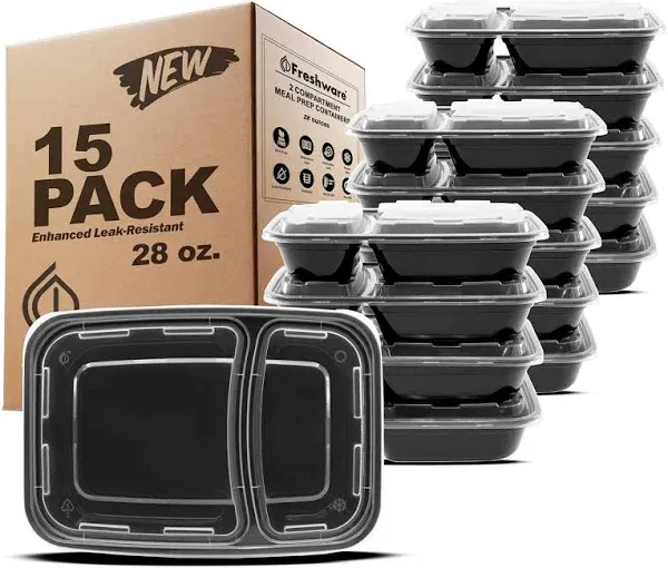 EcoQuality Meal Prep Containers, [50Pack] [28oz] 2 Compartment with Lids, Reusable Bento Box, Food Storage Containers | BPA Free | Stackable | Lunch Boxes, Microwave/Dishwasher/Freezer Safe