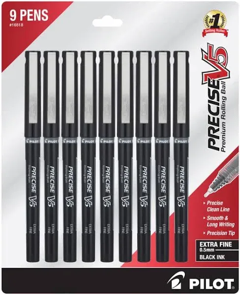 Pilot Rolling Ball Stick Pen - V5 Precise Clean Line Premium, Pack of 9 | 16518