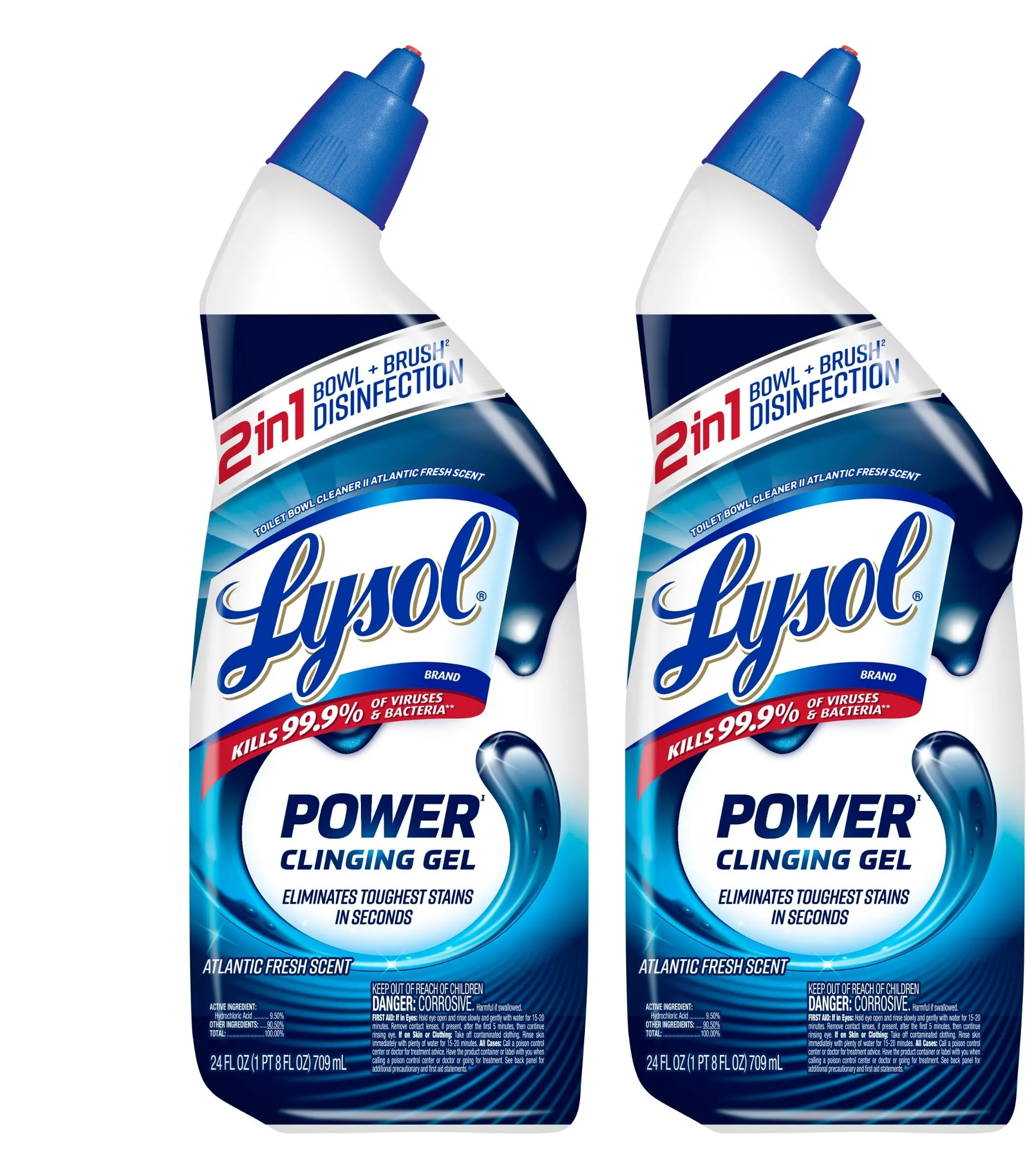 Lysol Power Toilet Bowl Cleaner Gel, For Cleaning and Disinfecting, Stain Removal, 24oz (Pack of 3)