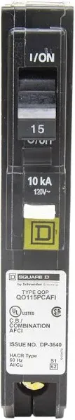 Square D 15A 1-Pole 120v Plug-On Arc Fault Circuit Breaker QO115PCAFI