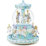 Mr.Winder Carousel Music Box Snow Globe Unicorn Wind Up Horse Musical Boxes with Changeable Light, Gift for Wife Daughter Girlfriend Anniversary