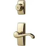 Door Lever with Deadbolt Lock for Storm and Screen Doors, Bright Brass (4-Pie...