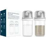 KTCHENDAO 2 in 1 Glass Salt and Pepper Shaker with Side Pour Spout, Built-in Lid for Moisture-proof, Elegant Borosilicate Glass Salt Pepper Dispenser set for Kitchen, BPA Free,4oz (White)