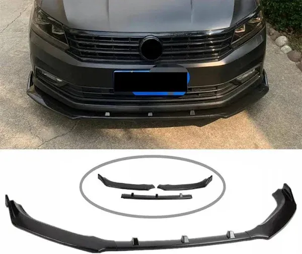 For VW Passat R Front Bumper Lip Splitter Spoiler Strut Rods Glossy Black H