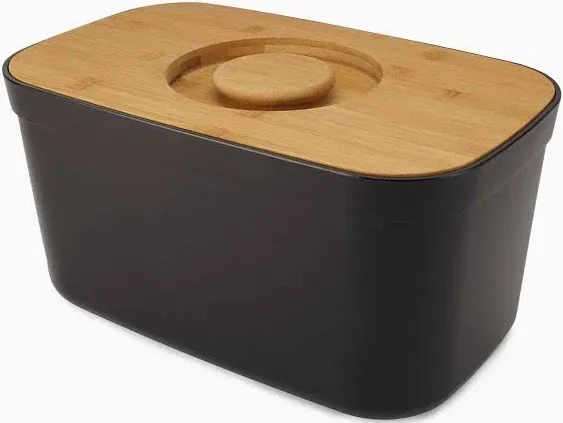 Joseph Joseph Bread Bin with Bamboo Cutting Board Lid Black