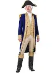 George Washington Colonial Costume for Men - Blue Velvet Jacket, Vest, Pants, Hat, Ascot, Boot Tops