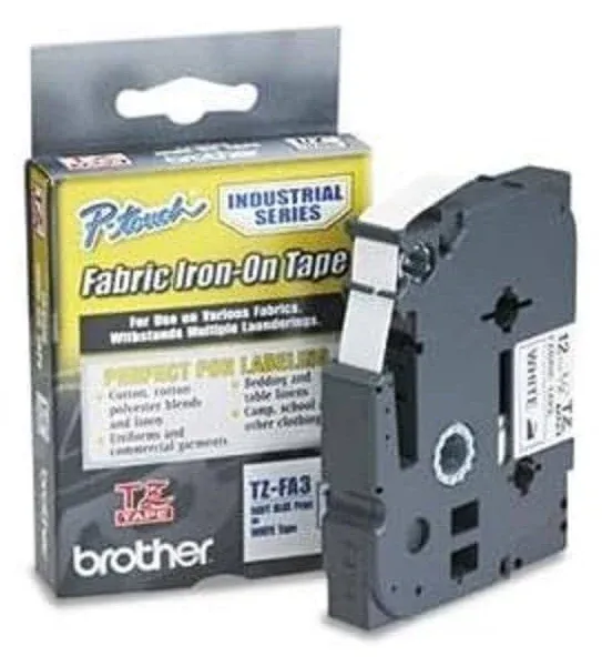 Brother TZEFA3 TZ Industrial Series Fabric Iron-On Tape, Navy-on-White, 1/2" x 9.8 ft