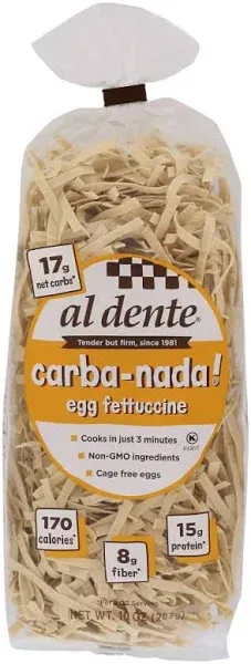 Carba-Nada Reduced Carb Pasta by Al Dente Pasta Company - Egg Fettuccine (10 oz) Size: 6-Pack