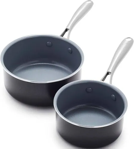 Swift Healthy Ceramic Nonstick, 1QT and 2QT Saucepan Set, Stainless Steel Han...