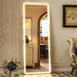 GLSLAND LED Full Length Mirror 64" x 21" Full Body Mirror with Stand Wall Mounted Hanging Mirror with Lights Free Standing Floor Mirror for Bedroom,White