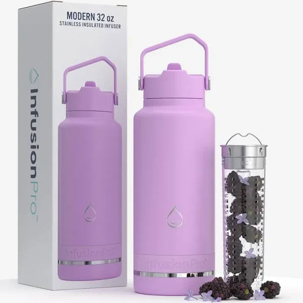 Infusion Pro Fruit Infuser Water Bottle with Straw Lid (32 oz) Stainless Steel Vacuum Insulated : 50 Recipe Fruit Infusion eBook : More Flavor : Easy Cleaning : Great Gift