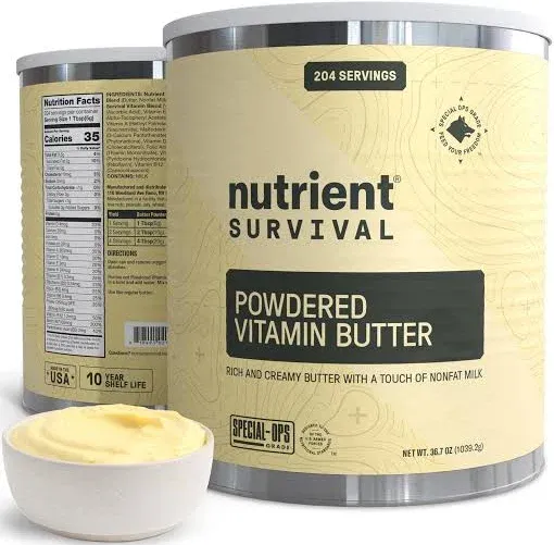 Nutrient Survival Vitamin Butter Powder, Freeze Dried Prepper Supplies & Emergency Food Supply, 16 Essential Nutrients, Soy & Gluten Free, Shelf Stable Up to 10 Years, One Can, 204 Servings