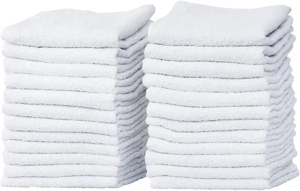 Pacific Linens 24Pack White Thin 100% Cotton Towel Washcloths Lightweight Com