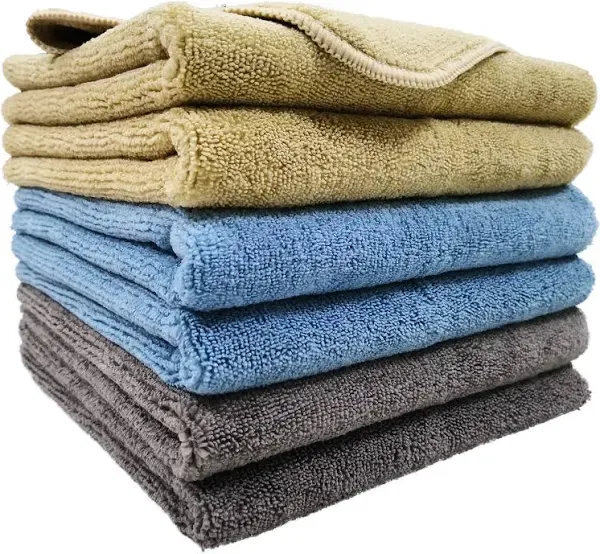 POLYTE Microfiber Cleaning Towel 16x24, 6 Pack, Professional, Blue,camel,gra<wbr/>y 