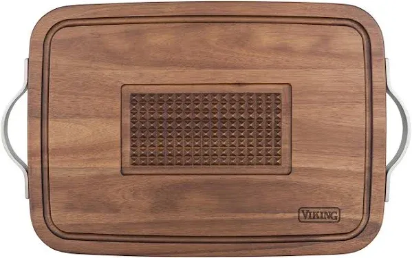 Viking Acacia Carving Board w/Juice Well & Metal Handles (23" x 14" x 1.0")