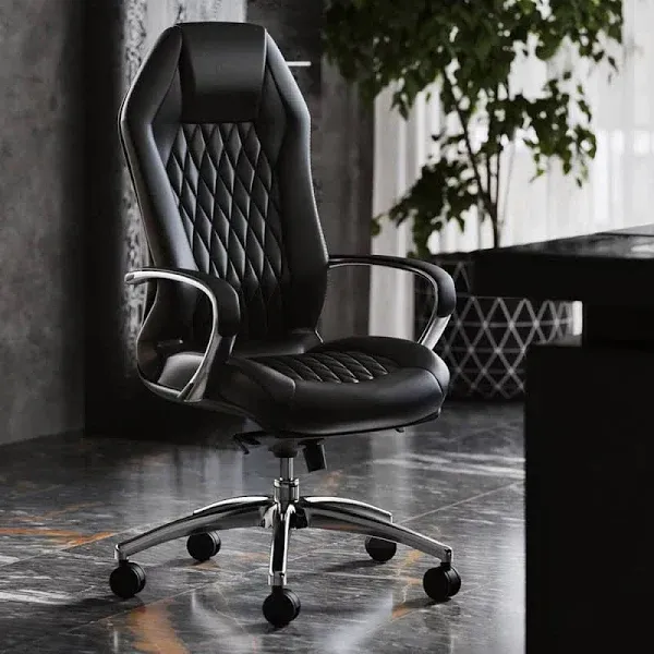 Zuri Furniture Modern Ergonomic Sterling Leather Executive Chair with Aluminum Base