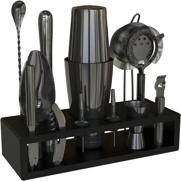 Highball & Chaser 13-Piece Cobbler Cocktail Shaker Set Black Polished Stainless Steel Bartender Kit For Home Bar Cocktail Set