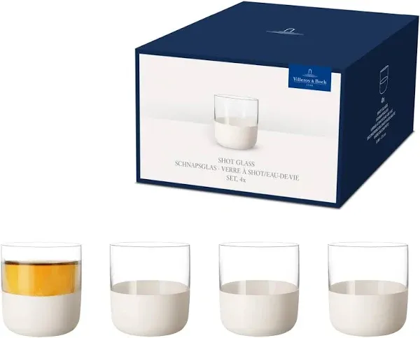 Villeroy & Boch - Manufacture Rock Blanc Shot Glass Set, 4pcs. Glass Set for Schnapps and Liqueurs, 40 ml, Crystal Glass, Matte White Slate Look