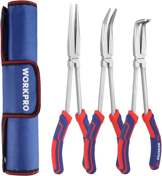 WORKPRO 3-PIECES 11 Inch Long Reach Pliers Set Extra Long Needle Nose Pliers Set