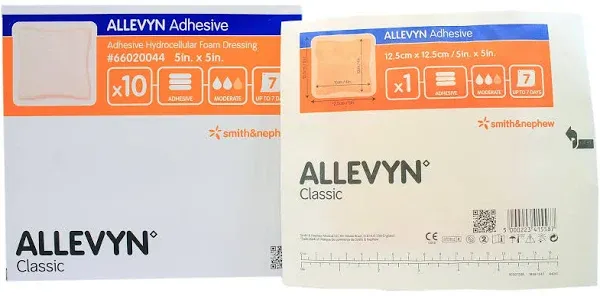 Allevyn Adhesive with Border Foam Dressing, 5 x 5 inch - Box/10