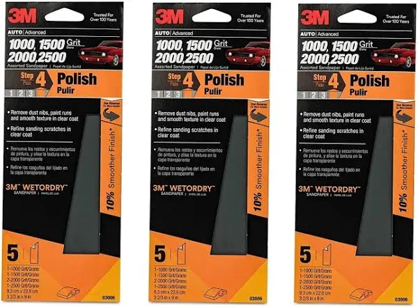 3m Micro Fine Wet or Dry Automotive Sandpaper, Assorted, 03006