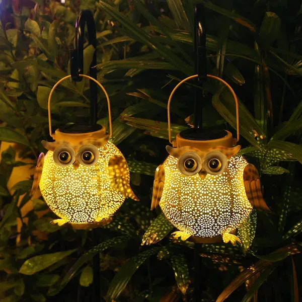 2 Pack Hanging Solar Lanterns - Garden Light Waterproof 2 Pack Owl Lantern