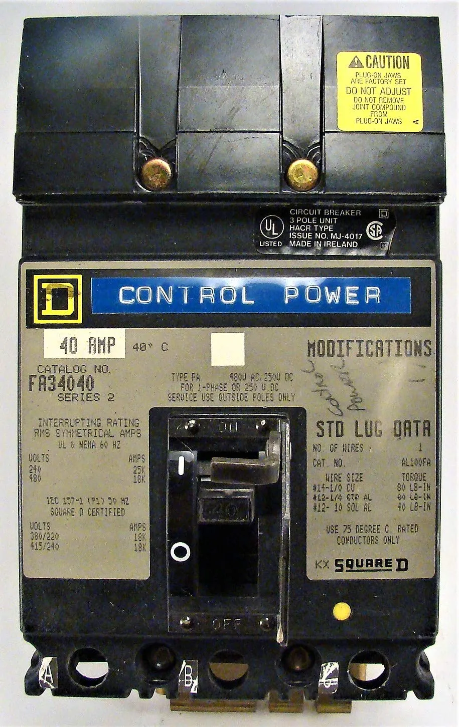 Square D FA34040 480V 40A 3-Pole FA/LA Molded Case Circuit Breaker DL