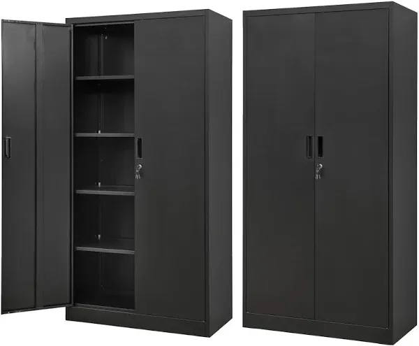 BESFUR Metal Storage Cabinet, 72" H x 36" W x 18" D Garage Storage Cabinet, Adjustable Shelves and Locking Doors for Office, School, Garage - Black