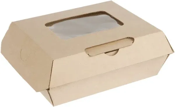 Burrows Paper Eco-Flute Windowed Meal Box, 5 inch Length x 4 inch Width x 2.25 inch Depth, Kraft Cardboard | 300/Case