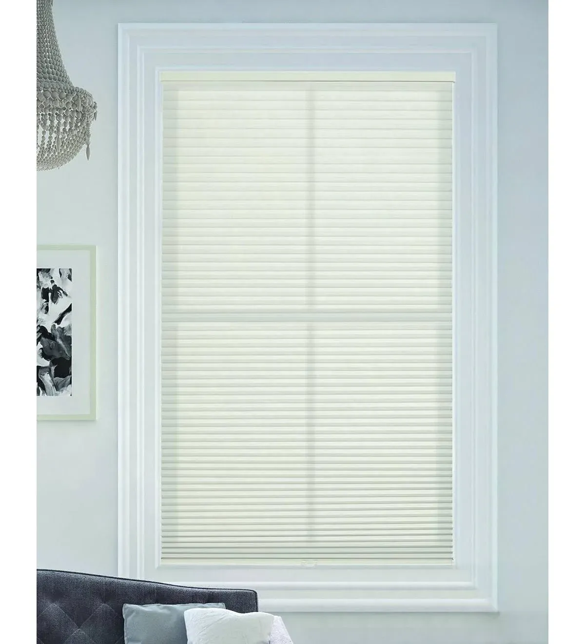 Blindsavenue Cordless Light Filtering Cellular Honeycomb Shade, 9/16" Single Cell, White Dove - 29" W x 48" H