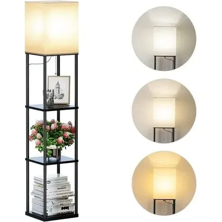 Modern Square Standing Floor Lamp with Shelves