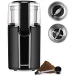 SHARDOR Coffee Grinder Electric, Spice Grinder Electric, Herb Grinder, Grinder for Coffee Bean Spices and Seeds with 2 Removable Stainless Steel Bowls, Black