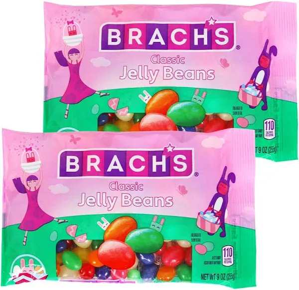 BrachsJelly Beans Candy Assorted Tantalizing Flavors for Kids and Adults, Individually Wrapped Colorful Vibrant Candy Jelly Beans for Basket Treats, and Events, 2-Pack, 9oz