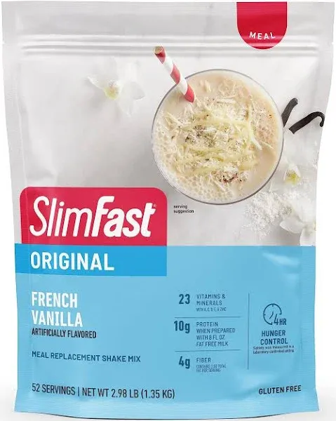 SlimFast Original Meal Replacement Shake Mix, French Vanilla, 22 Servings