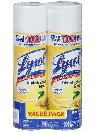 Lysol Disinfectant Spray, Sanitizing and Antibacterial Spray Lemon Breeze - 19.0 Oz x 2 pack